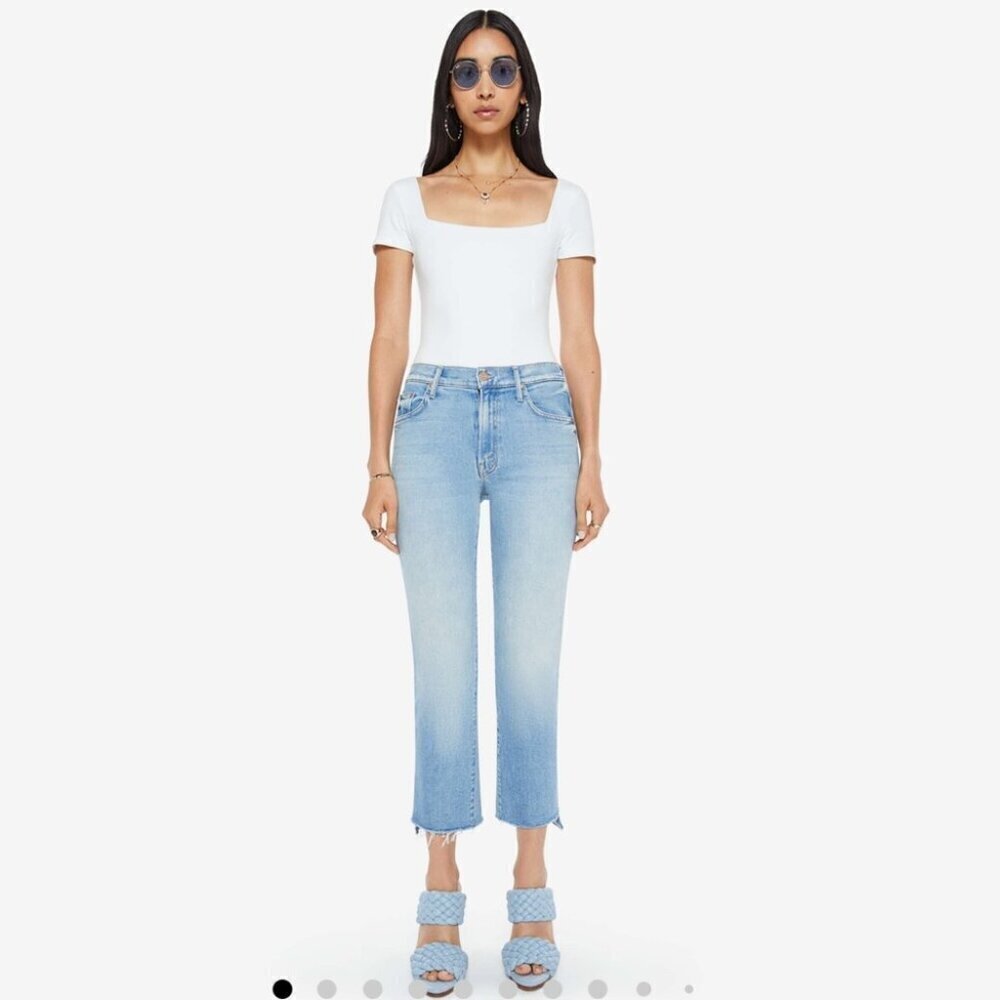MOTHER Insider Crop Step Fray Jeans Blue Size 25 Raw Hem Some Marks